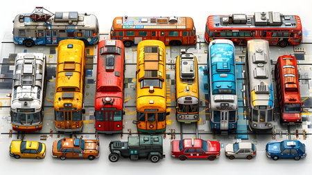 3d rendering of a lot of cars on the road in the cityの写真素材