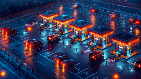 3D illustration of the gas station in the city at night.の写真素材