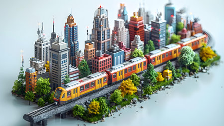 Modern city with train. 3D illustration. 3D rendering.の写真素材