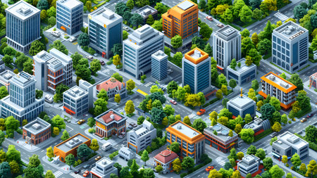 3d isometric city landscape with skyscrapers and buildings.の写真素材