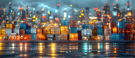 Contemporary city skyline at night. 3D Rendering, 3D illustration.の写真素材