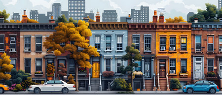 Colorful houses in the street of New York City, USA.