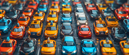 Aerial view of the parking lot with cars in the city.の写真素材