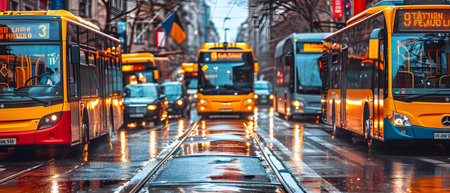 Traffic on a rainy day in the city of Paris, France