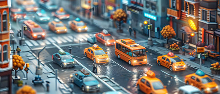 3d illustration of the city street with cars and buses. 3d renderingの写真素材