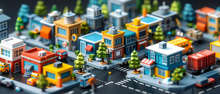 Miniature city with buildings and roads. 3d illustration, 3d renderの写真素材