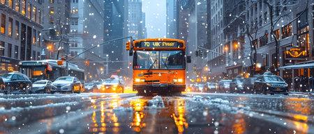 New York City bus rides through a snow storm.