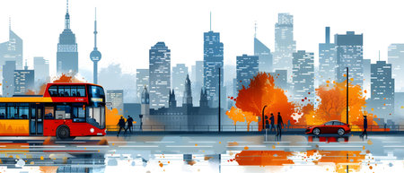 Cityscape with people on the background. Vector illustration.の写真素材