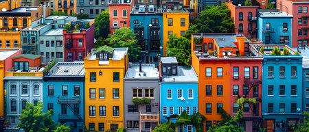 Colorful facades of houses in New York City, USA.の写真素材