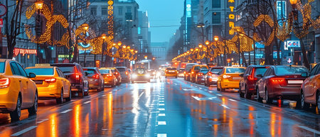 Traffic on a rainy day in the city center of Moscow.の写真素材