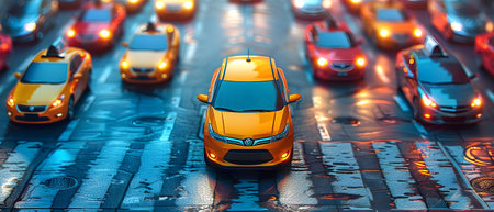 Car on the road. Traffic jam. 3d illustration. The concept of traffic jam.の写真素材