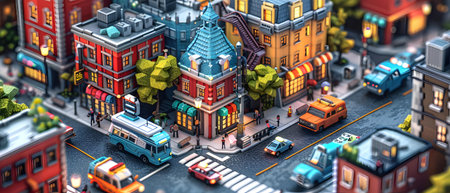 Miniature city with cars on the street. 3d illustration.