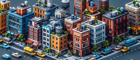 Cityscape with buildings and roads, 3d isometric vector illustrationの写真素材