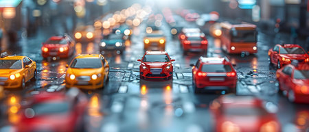3d illustration of a miniature city with cars on the road.