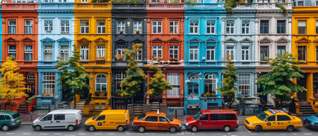 Colorful facades of houses on the street
