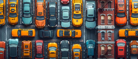 Aerial top view of a parking lot with cars. 3d rendering