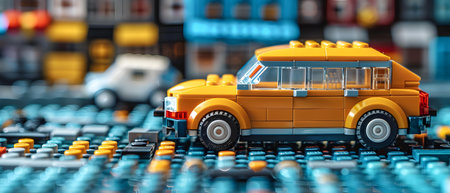 Yellow toy car on the background of the motherboard. 3d illustrationの写真素材
