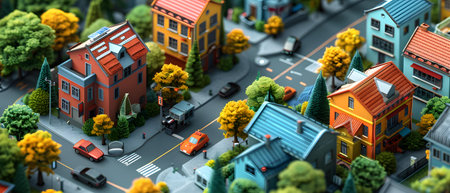 Miniature city with cars and houses. 3d render illustration.の写真素材