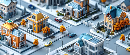 Miniature city with buildings, roads and people. 3d illustration