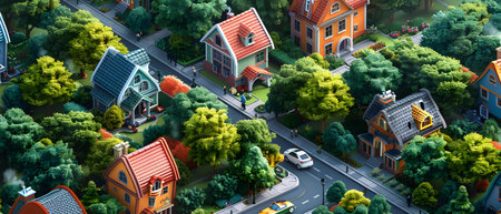 Miniature city with houses, roads and trees. 3d renderingの写真素材
