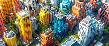 3d illustration of urban landscape with skyscrapers and buildings.
