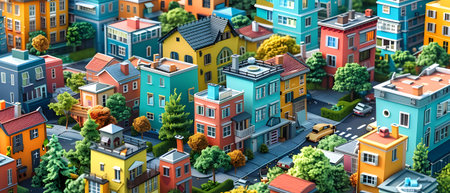 Colorful houses in the city. 3D illustration. 3D rendering.の写真素材