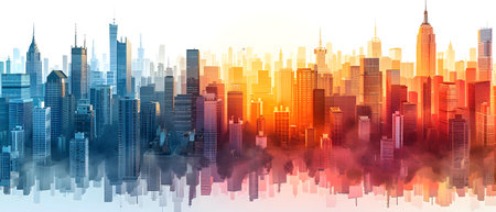 Cityscape with skyscrapers and high-rise buildings. Vector illustration.の写真素材