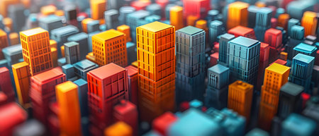3d illustration of a cityscape with skyscrapers and buildingsの写真素材