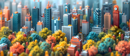 3D illustration of a cityscape with buildings and skyscrapersの写真素材
