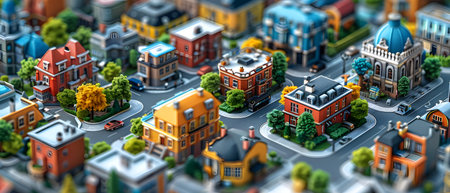Miniature city with houses, roads and buildings. 3d illustrationの写真素材