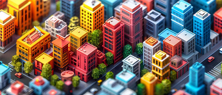 3d illustration of a modern city with skyscrapers and buildingsの写真素材