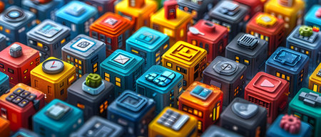 3d illustration of colorful city blocks with letters and symbols on themの写真素材