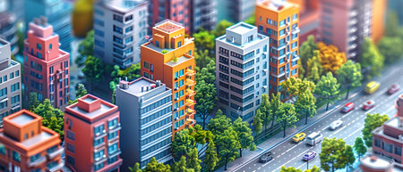 Miniature city with skyscrapers and roads. 3d renderingの写真素材
