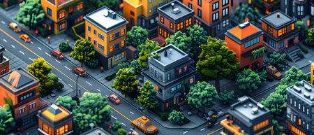Miniature city with road, houses and trees. 3d illustrationの写真素材