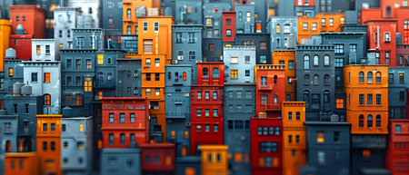 Colorful facades of houses in the city. 3d illustrationの写真素材