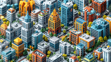 3d illustration of a modern city with skyscrapers and buildingsの写真素材