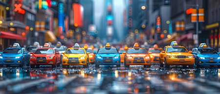 Taxi cab in the city. 3d illustration. Street scene.の写真素材