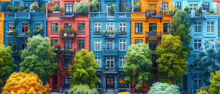 Panoramic view of a row of old houses in New York City.の写真素材
