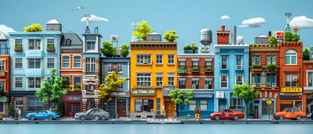 City panorama with colorful houses, streets and buildings. 3d renderingの写真素材