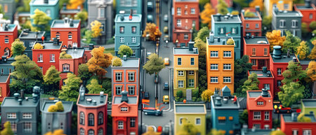 Miniature city with houses and trees. 3d render illustration.の写真素材