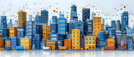 Modern cityscape with skyscrapers and buildings. Vector illustration.の写真素材