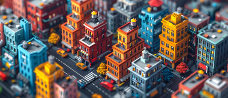 Colorful 3d illustration of a modern city with skyscrapersの写真素材