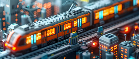 3d illustration of modern city with high speed trains and skyscrapersの写真素材