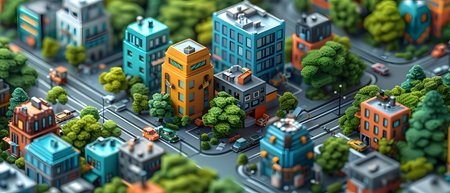 3d illustration of a big city with green trees and buildings.