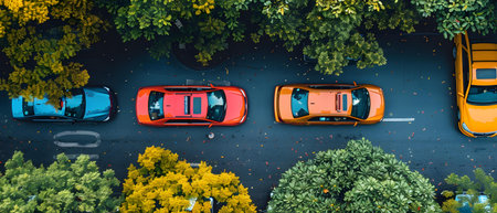 Top view of cars parked on the street. 3D rendering.の写真素材