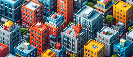 3d illustration of small city with buildings and skyscrapers.の写真素材