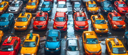 Aerial view of the parking lot with cars in the city.の写真素材