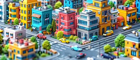 Colorful buildings on the city street. 3d render illustration.の写真素材