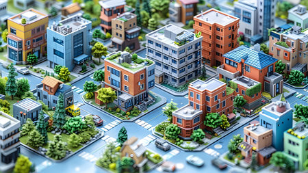 3d illustration of a city with a lot of houses and trees