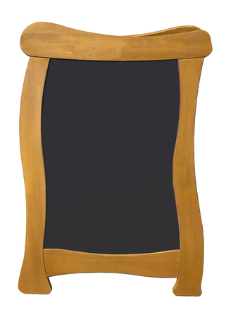 Restaurant nice blackboard with wavy brown wooden sides, isolated, on white background. Copy and text space.の写真素材